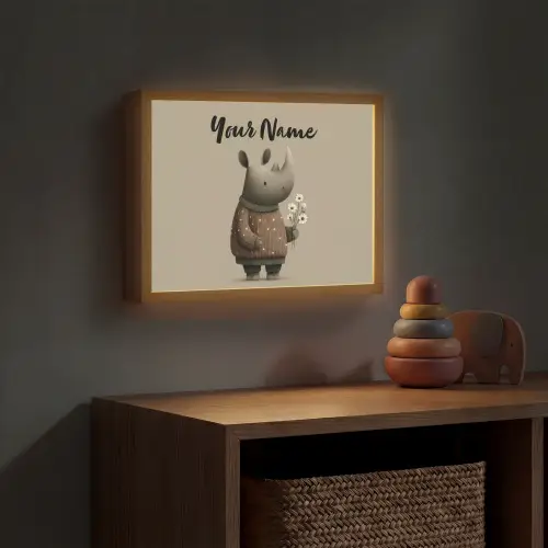 Neushoorn - Witte bloemen - Lief Light Box met batterij (Wandlamp kind) middel -sfeer5_kind