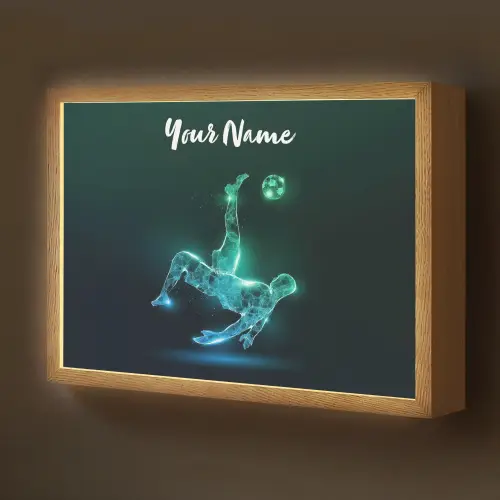 Voetbal - Voetballer - Jongen - Zwart Light Box met batterij (Wandlamp kind) middel -z3d_website