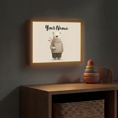 Knuffelbeer - Oranje bloemen - Vriendelijk Light Box met batterij (Wandlamp kind) middel -sfeer5_kind