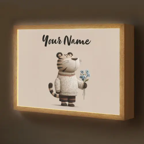 Tijger - Blauwe bloemen - Rustig Light Box met batterij (Wandlamp kind) middel -z3d_website