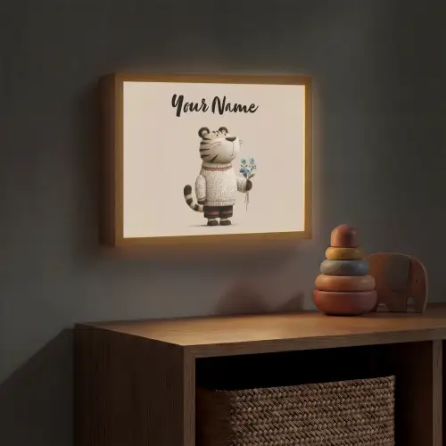 Tijger - Blauwe bloemen - Rustig Light Box met batterij (Wandlamp kind) middel -sfeer5_kind