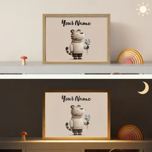Tijger - Blauwe bloemen - Rustig Light Box met batterij (Wandlamp kind) middel -sfeer3_kind