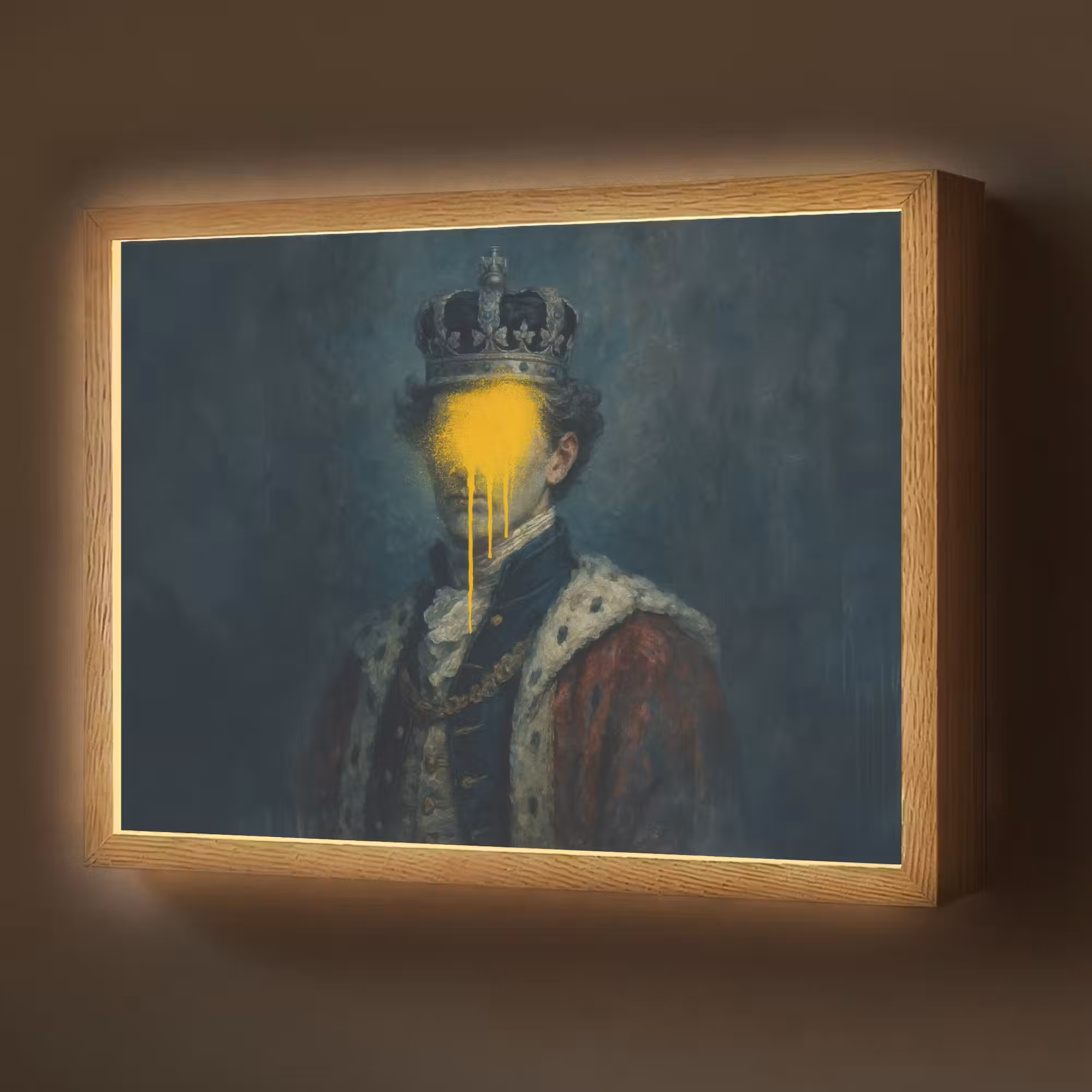 Lightbox - King - Portrait - Dripping yellow paint