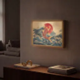 Koi - Zee - Golven - Zon Light Box met batterij (Wandlamp) middel -sfeer1