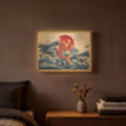 Koi - Zee - Golven - Zon Light Box met batterij (Wandlamp) middel -sfeer4