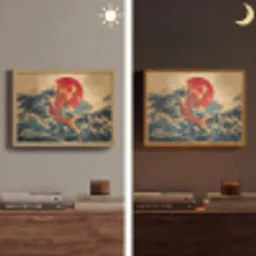 Koi - Zee - Golven - Zon Light Box met batterij (Wandlamp) middel -sfeer3
