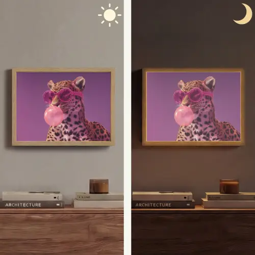 Panter - Zonnebril - Kauwgombel - Roze Light Box met batterij (Wandlamp) middel -sfeer3