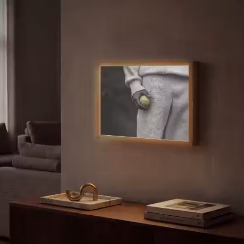 Tennisbal - Zwart - Wit Light Box met batterij (Wandlamp) middel -sfeer1