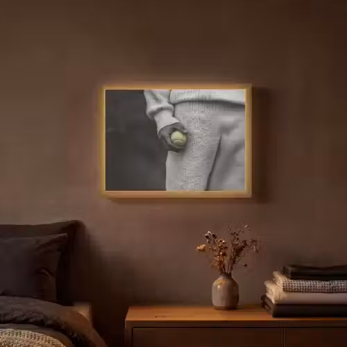 Tennisbal - Zwart - Wit Light Box met batterij (Wandlamp) middel -sfeer4