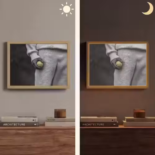 Tennisbal - Zwart - Wit Light Box met batterij (Wandlamp) middel -sfeer3