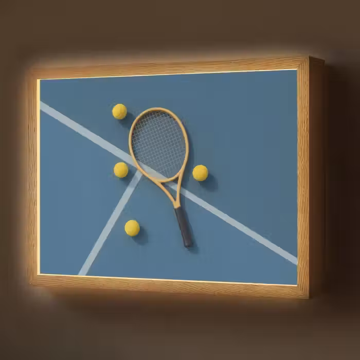 Tennisracket - Bal - Blauw - Veld Light Box met batterij (Wandlamp) middel -z3d_website