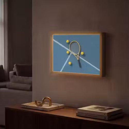 Tennisracket - Bal - Blauw - Veld Light Box met batterij (Wandlamp) middel -sfeer1