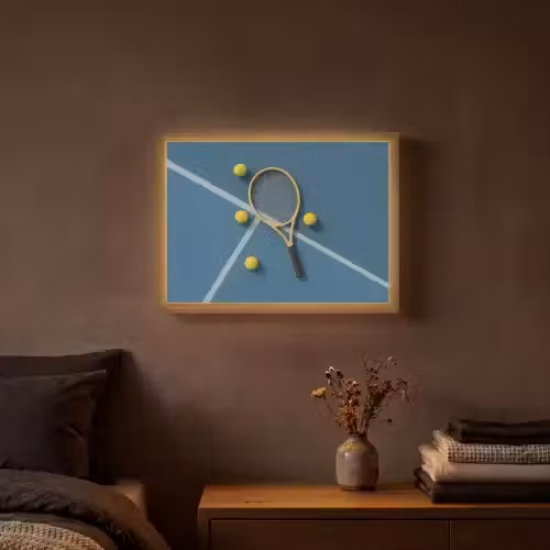 Tennisracket - Bal - Blauw - Veld Light Box met batterij (Wandlamp) middel -sfeer4