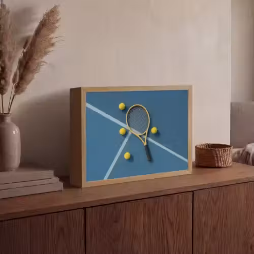 Tennisracket - Bal - Blauw - Veld Light Box met batterij (Wandlamp) middel -sfeer2