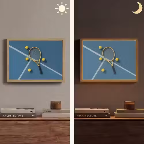 Tennisracket - Bal - Blauw - Veld Light Box met batterij (Wandlamp) middel -sfeer3