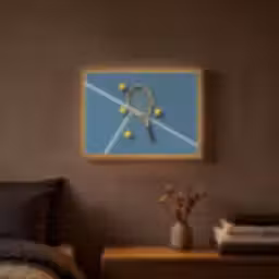 Tennisracket - Bal - Blauw - Veld Light Box met batterij (Wandlamp) middel -sfeer4