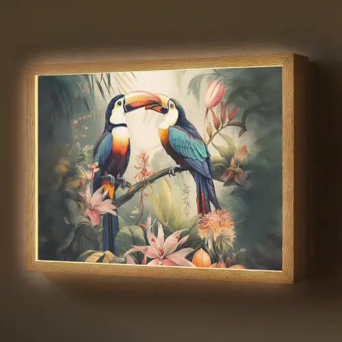 Toekan - Vogels - Bloemen - Natuur - Jungle Light Box met batterij (Wandlamp) middel -z3d_website