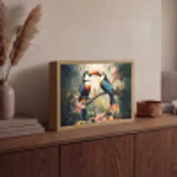 Toekan - Vogels - Bloemen - Natuur - Jungle Light Box met batterij (Wandlamp) middel -sfeer2
