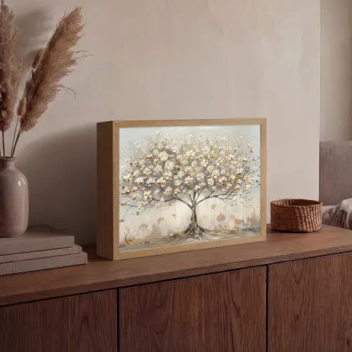 Boom - Beige - Goud - Verflook - Grijs Light Box met batterij (Wandlamp) middel -sfeer2