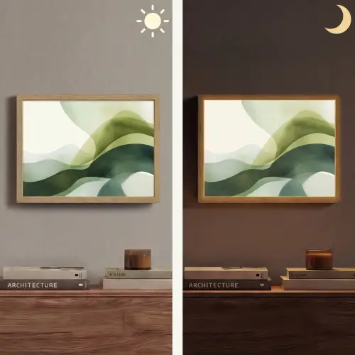 Golven - Abstract - Lichtgroen - Sierlijk Light Box met batterij (Wandlamp) middel -sfeer3