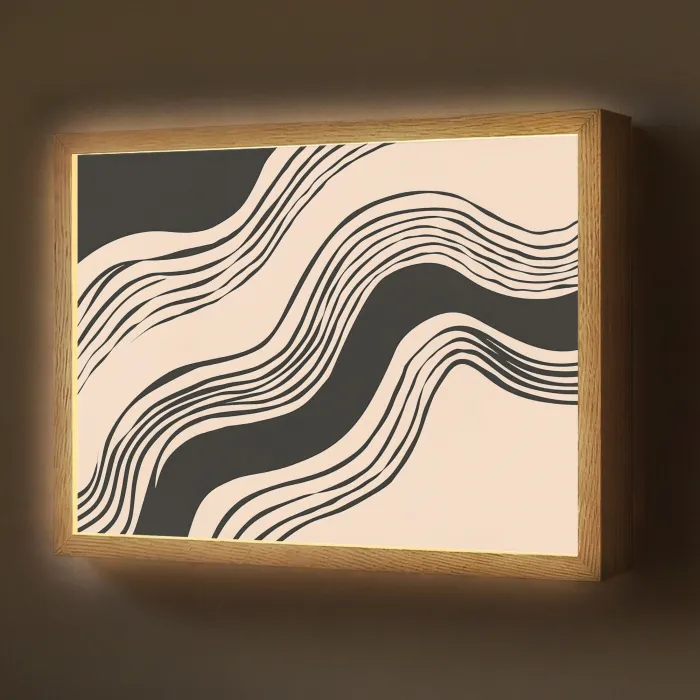 Golven - Zwart - Zandkleur Light Box met batterij (Wandlamp) middel -z3d_website