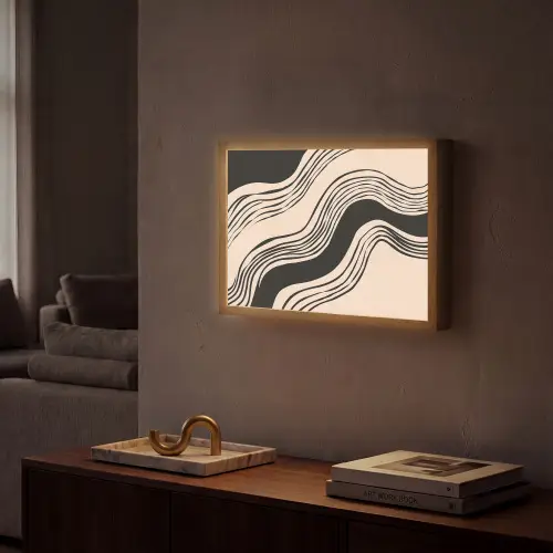 Golven - Zwart - Zandkleur Light Box met batterij (Wandlamp) middel -sfeer1