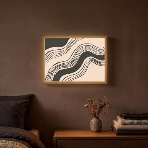 Golven - Zwart - Zandkleur Light Box met batterij (Wandlamp) middel -sfeer4