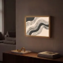 Golven - Zwart - Zandkleur Light Box met batterij (Wandlamp) middel -sfeer1