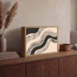 Golven - Zwart - Zandkleur Light Box met batterij (Wandlamp) middel -sfeer2