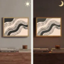 Golven - Zwart - Zandkleur Light Box met batterij (Wandlamp) middel -sfeer3