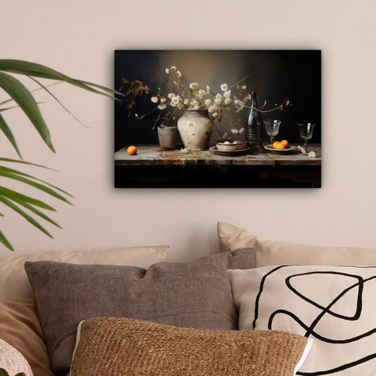 Canvas painting - Still life - Flowers - Bouquet - Vase - Wine