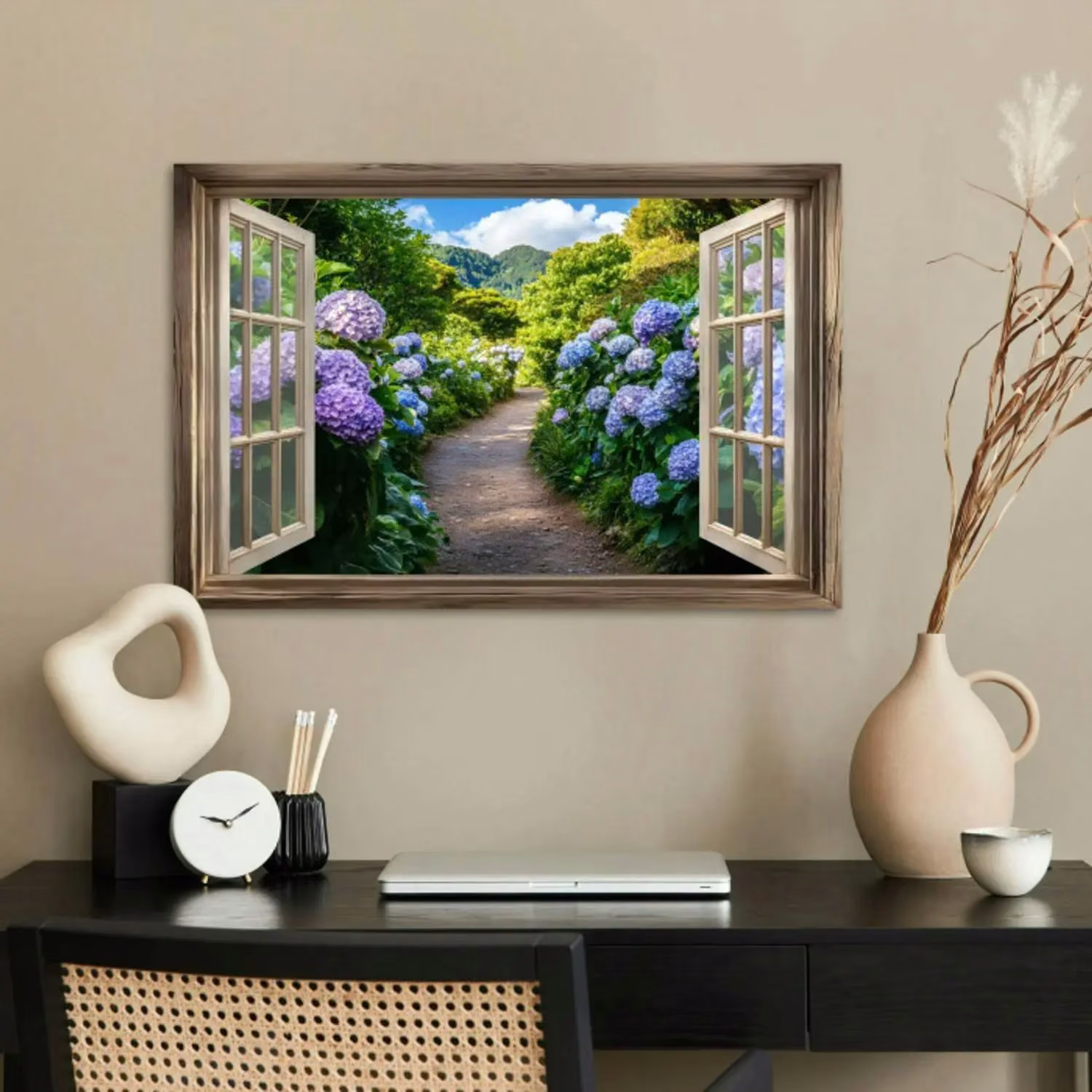 Poster – Doorkijk - Hortensia - Pad - Natuur