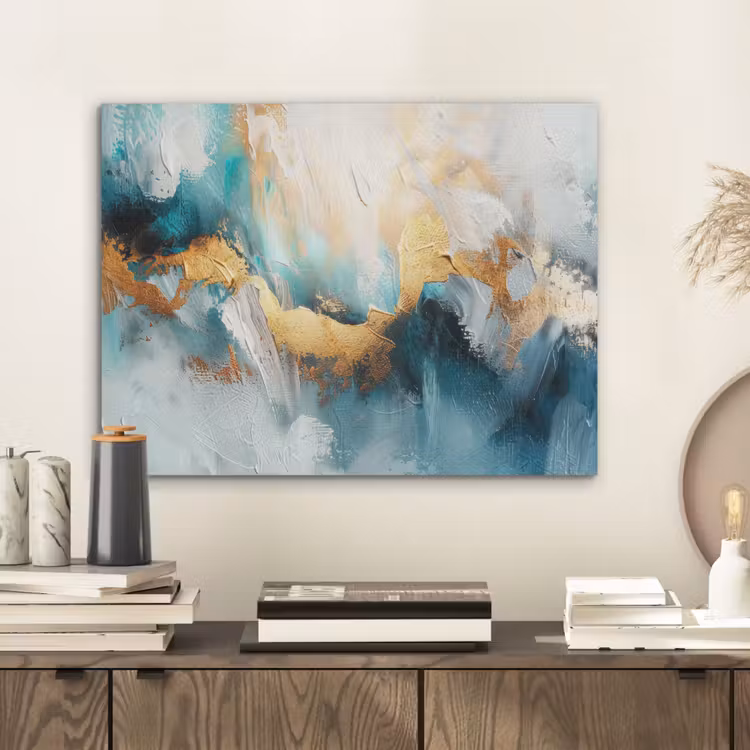 Abstract - Kunst - Gold - Blauw PET vilt klein -sfeer1