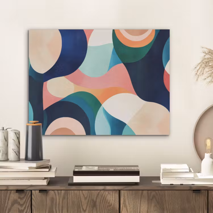 Abstract - Blauw - Roze PET vilt klein -sfeer1