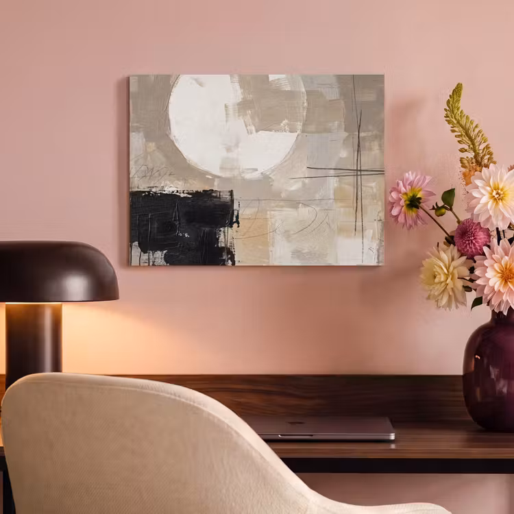 Abstract - Cirkel - Modern - Beige - Zwart - Minimalistisch PET vilt klein -sfeer3