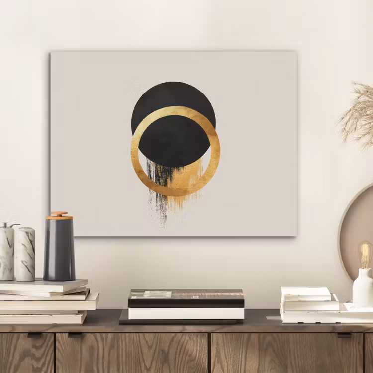 Abstract ontwerp - Zwarte cirkel - Verfvlekken PET vilt klein -sfeer1