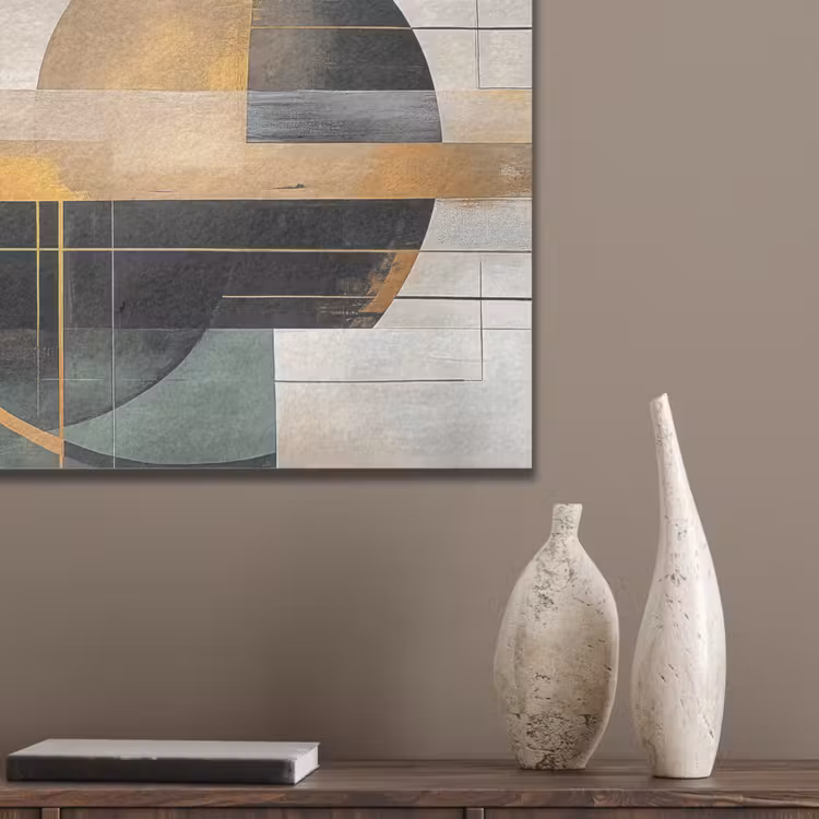 Abstract - Goud - Brons - Groen - Vormen - Modern PET vilt klein -sfeer6_closeup