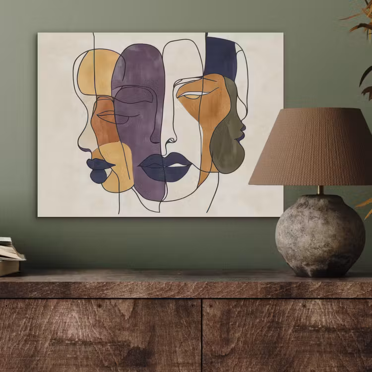 Abstract - Overlappende gezichten - Paars - Donkergroen PET vilt klein -sfeer2