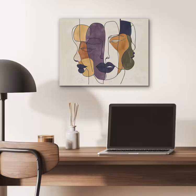 Abstract - Overlappende gezichten - Paars - Donkergroen PET vilt klein -sfeer5