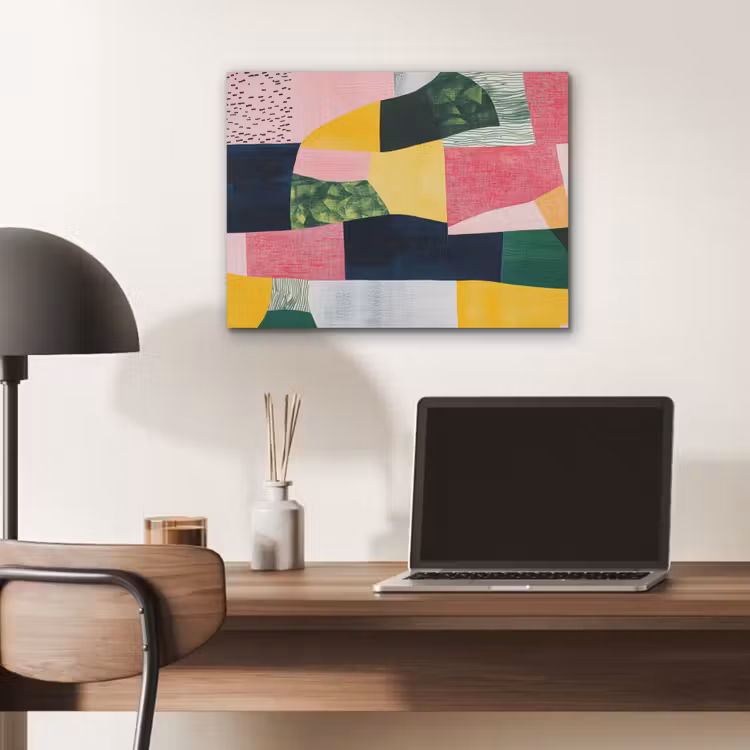 Abstract - Roze - Lappen - Vormen - Geel PET vilt klein -sfeer5