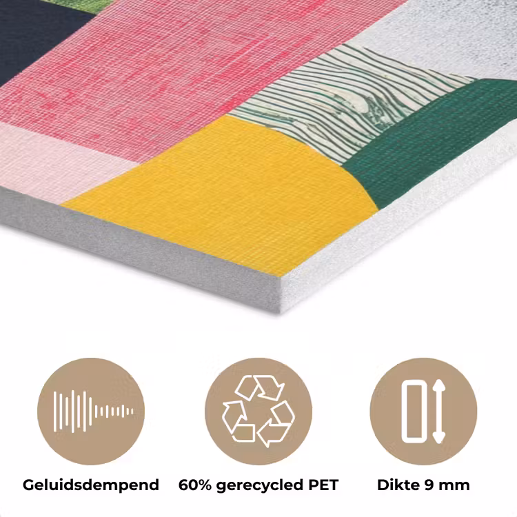 Abstract - Roze - Lappen - Vormen - Geel PET vilt klein -closeup_NL
