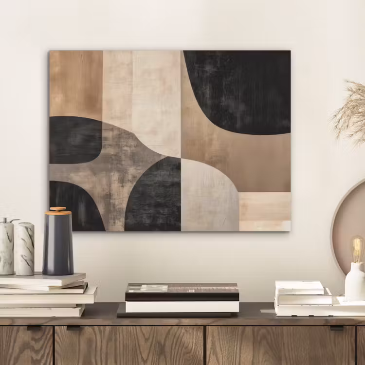Abstract - Vlakken - Zwart - Rond PET vilt klein -sfeer1