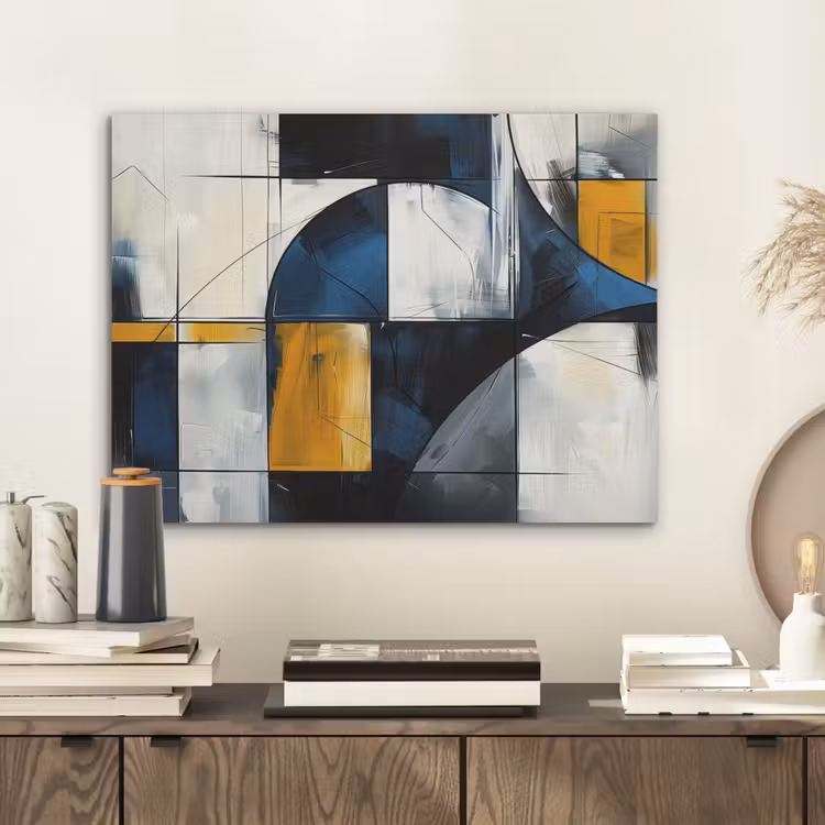 Abstract - Vormen - Goud - Blauw - Geometrisch PET vilt klein -sfeer1