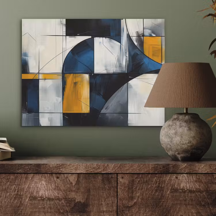 Abstract - Vormen - Goud - Blauw - Geometrisch PET vilt klein -sfeer2