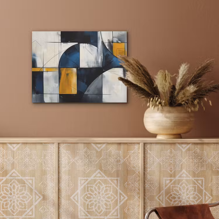 Abstract - Vormen - Goud - Blauw - Geometrisch PET vilt klein -sfeer4