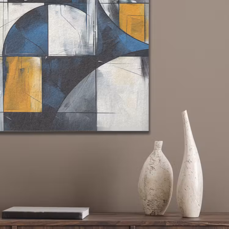 Abstract - Vormen - Goud - Blauw - Geometrisch PET vilt klein -sfeer6_closeup