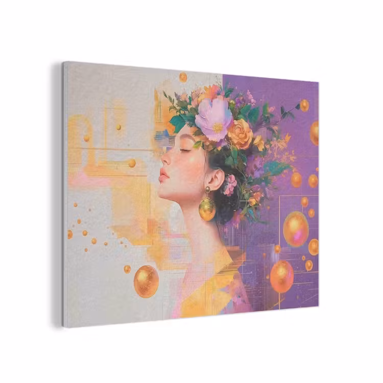 Abstract - Vrouw - Bloemenkroon - Goud PET vilt klein -3d