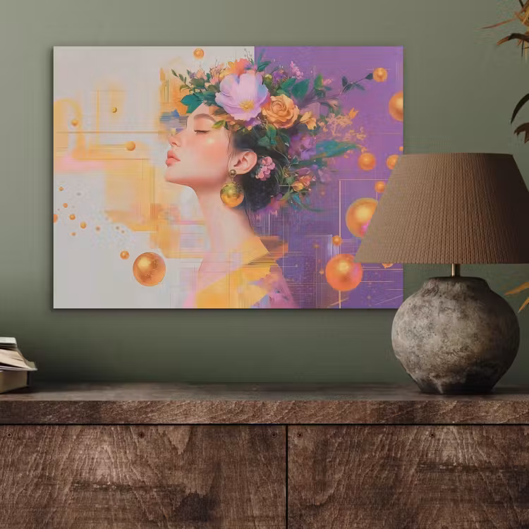 Abstract - Vrouw - Bloemenkroon - Goud PET vilt klein -sfeer2