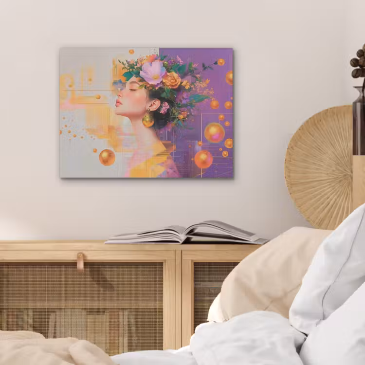Abstract - Vrouw - Bloemenkroon - Goud PET vilt klein -sfeer3