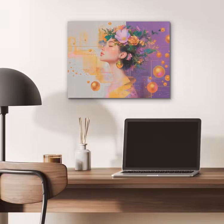 Abstract - Vrouw - Bloemenkroon - Goud PET vilt klein -sfeer5